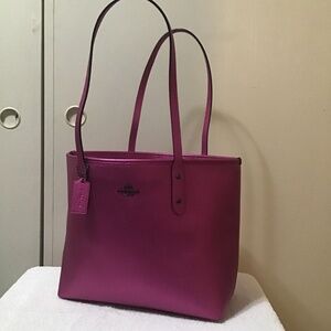 Coach City Large Tote Metallic Cerise